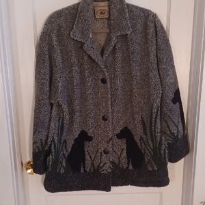 Gray Fleece Jacket with Black Lab Silhouette Womens Size Medium